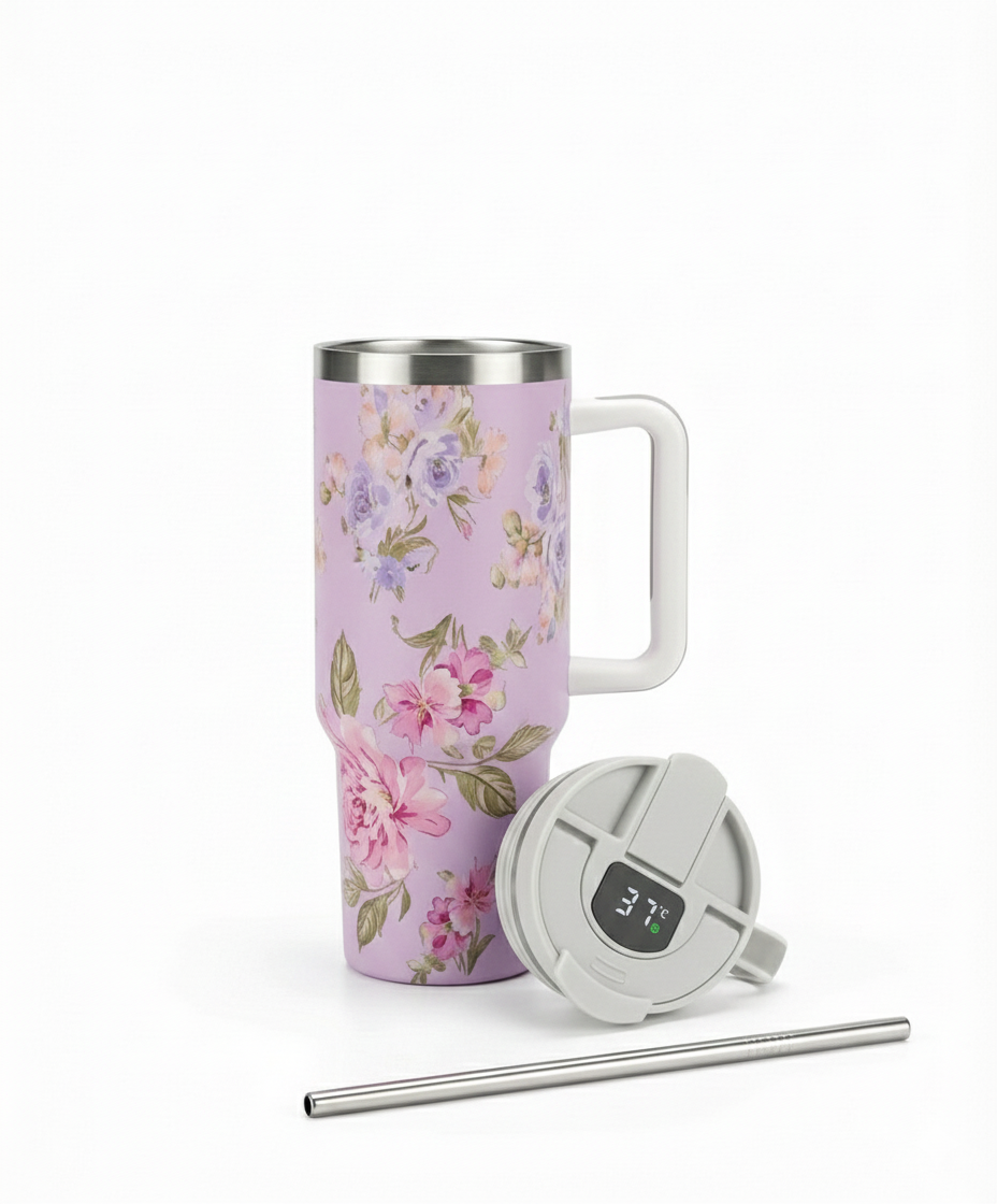 Floral Insulated Travel Mug with Temp Display-1200ml
