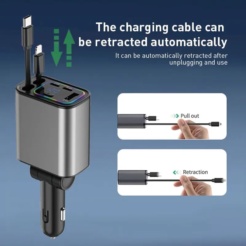 Retractable Car Charger, 120W 5 in 1 Super Fast Charger