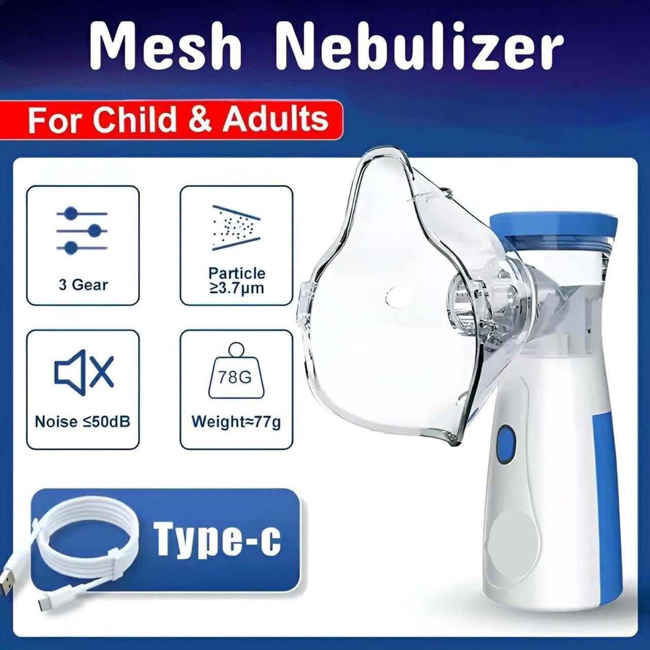 Rechargeable Mini Portable Mesh Nebulizer, Travel Friendly For Adults & Kids