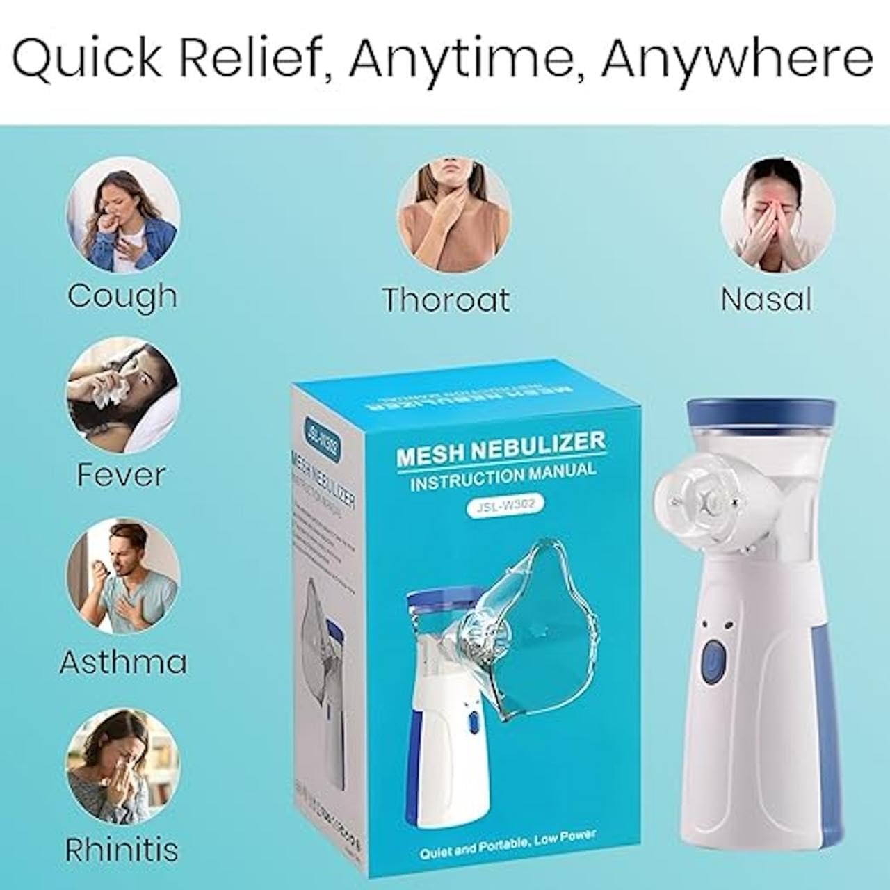 Rechargeable Mini Portable Mesh Nebulizer, Travel Friendly For Adults & Kids