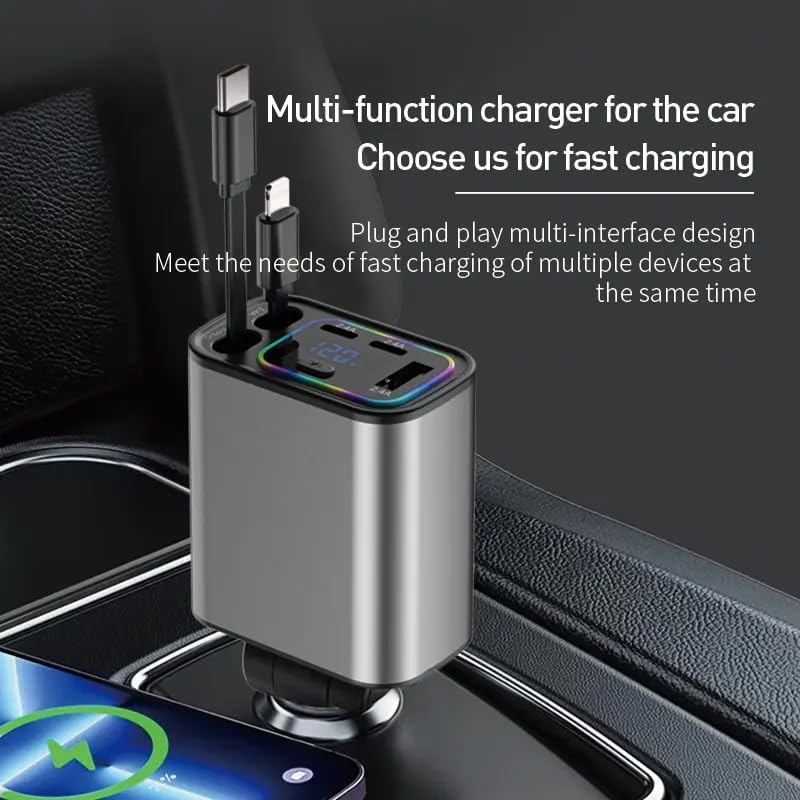 Retractable Car Charger, 120W 5 in 1 Super Fast Charger