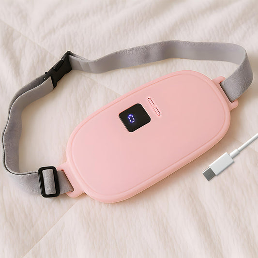 Portable Electric Heating Pad Waist Belt for Pain Relief | USB Rechargeable Heat Therapy Belt with Digital Display | Adjustable Strap | Ideal for Menstrual Cramps, Back & Abdominal Comfort (Pink)